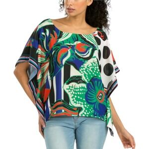 Desigual Colorful Print Bat Sleeve Blouse Shirt Size S Floral Festival Hippie